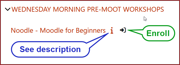 Screenshot of course listing with "i" and enrollment icon highlighted